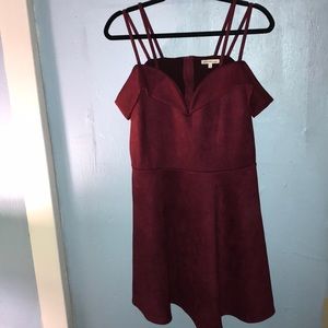 Cranberry Cold Shoulder Velvet Dress